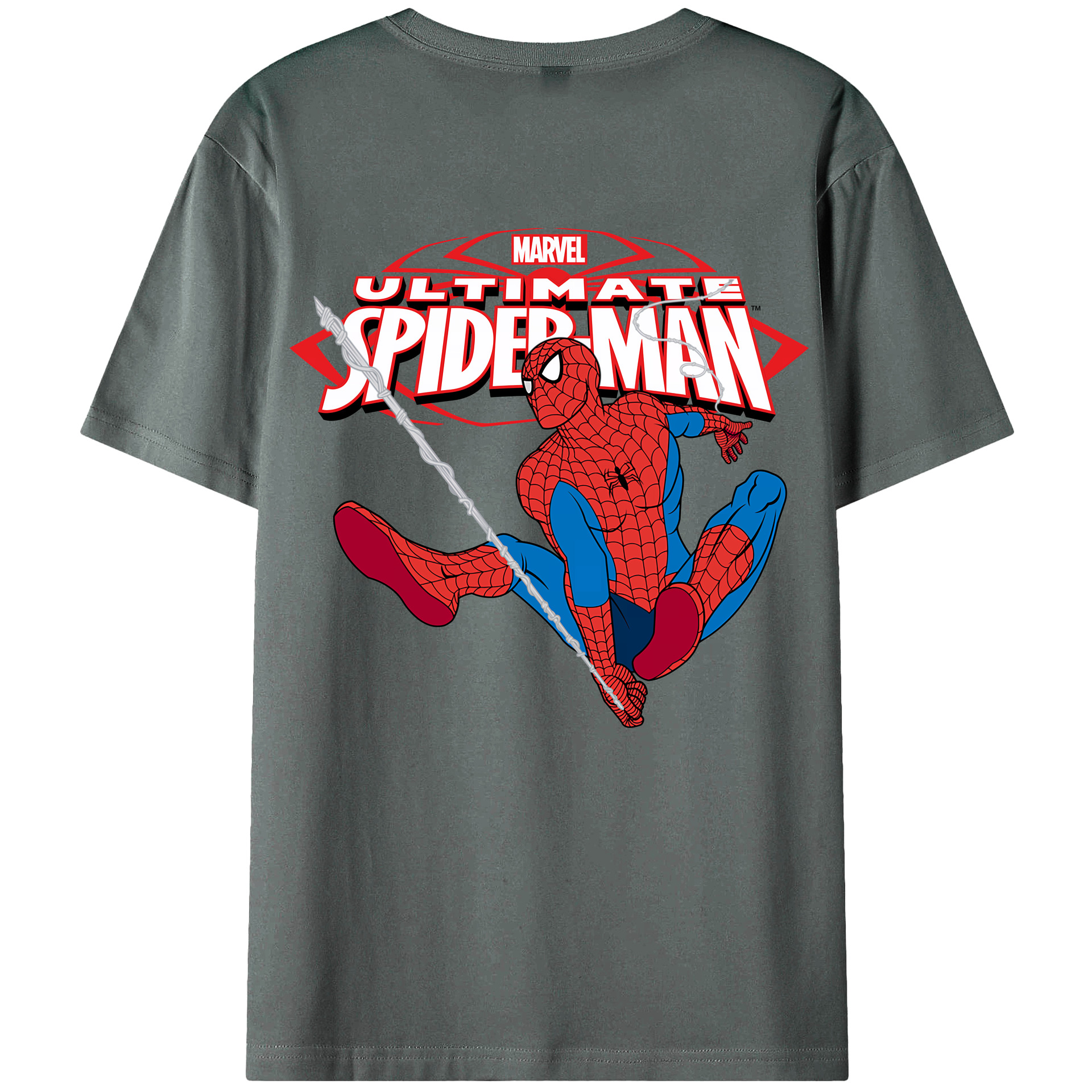 （画像用） Spider Man スパイダーマン 綿100％ メンズ半袖Tシャツ（バックプリント） 通気性